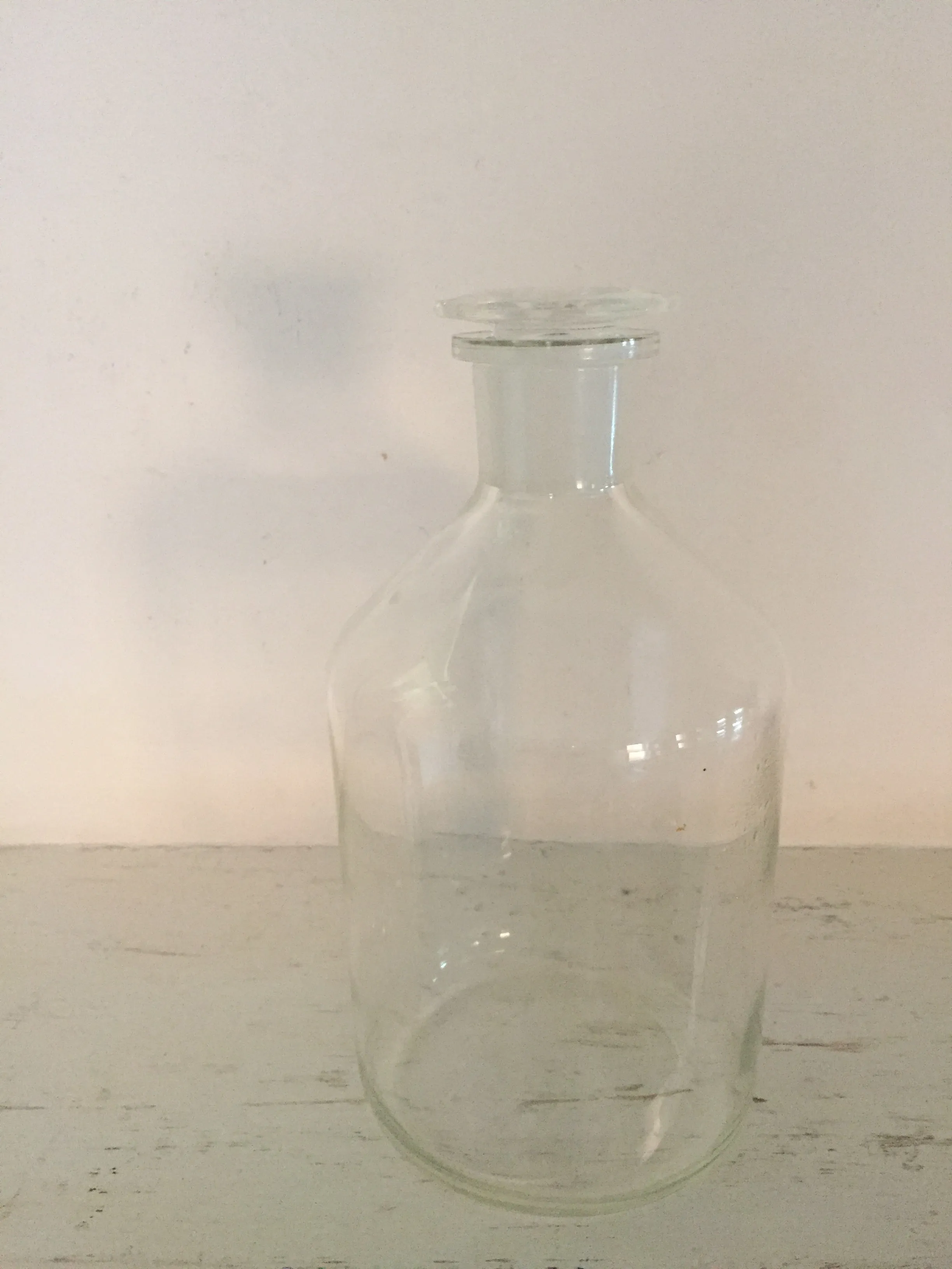 Vintage SCHOTT DURAN 1000ml West German clear glass chemist bottle with glass lid