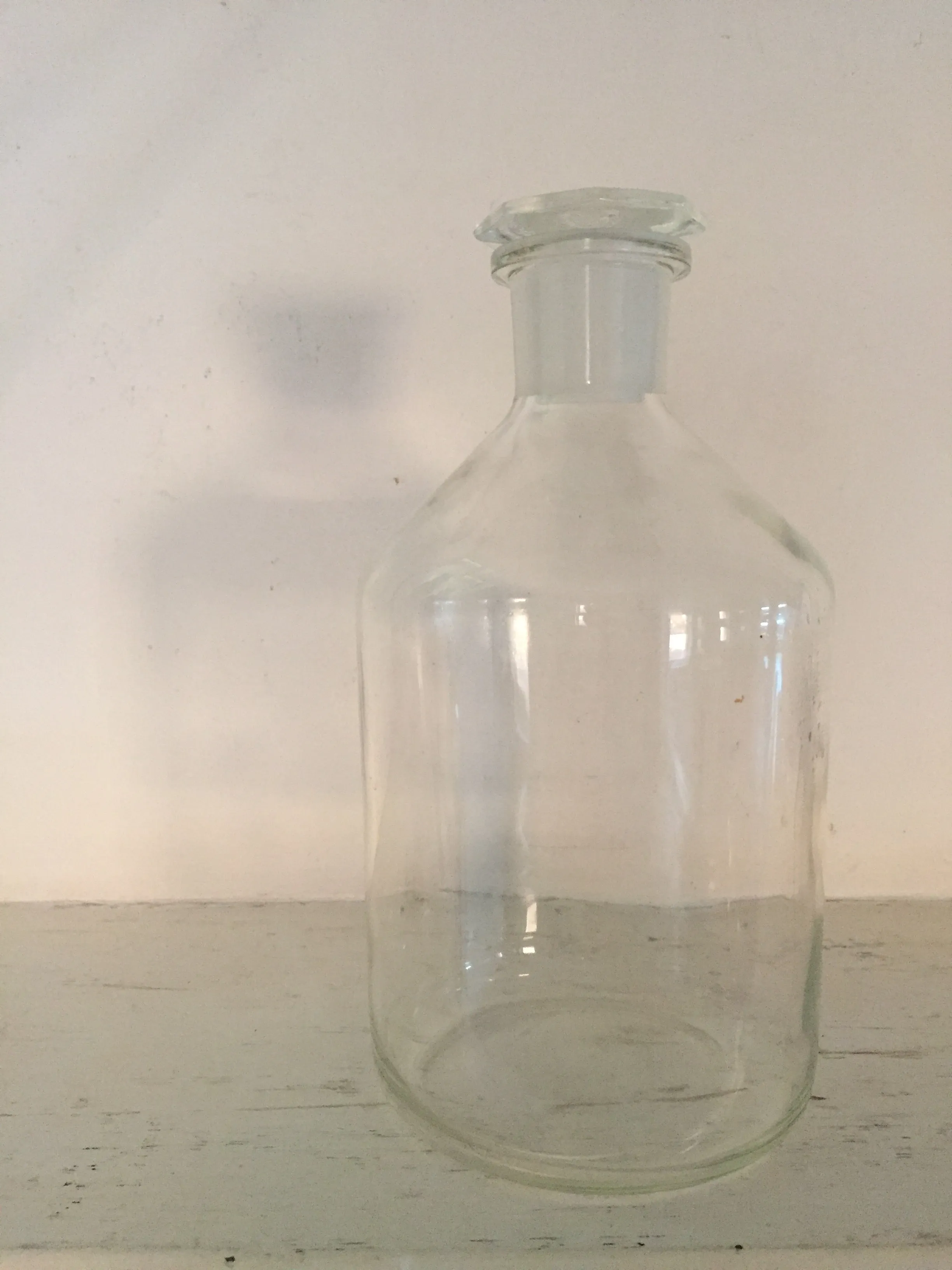 Vintage SCHOTT DURAN 1000ml West German clear glass chemist bottle with glass lid