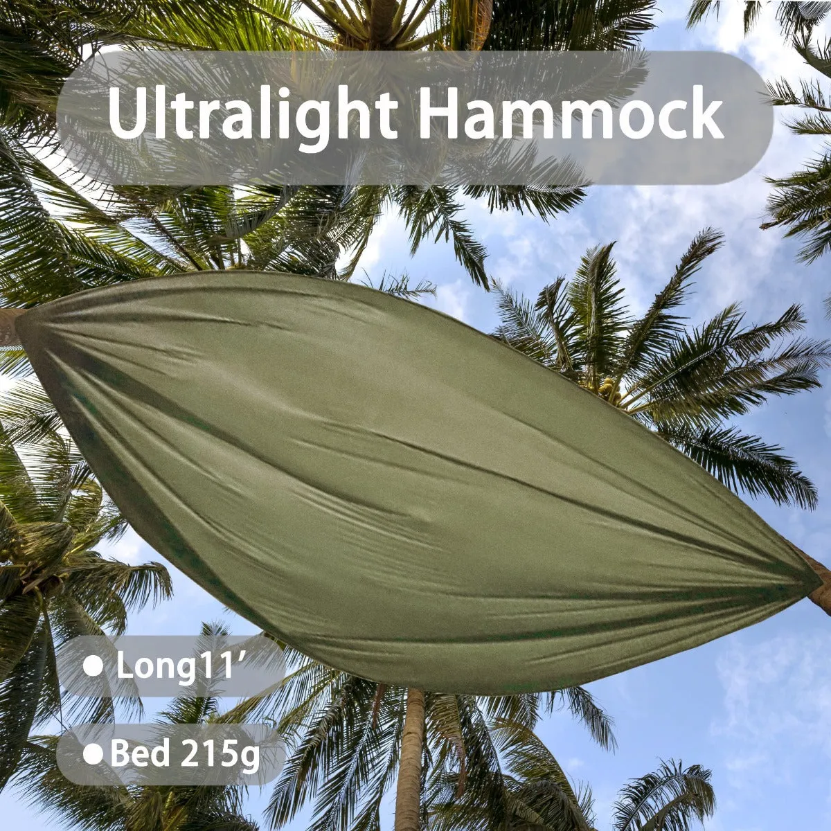 Whirlwind 11' Ultralight Camping Hammock with Ultralight Tree Straps