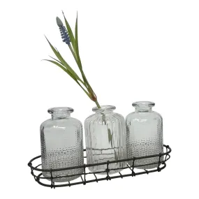 Wire Tray with Three Mini Bottle Vases