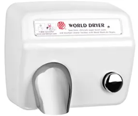 WORLD DRYER® A54-974 Model A Series Hand Dryer - Cast-Iron White Porcelain Push Button Surface-Mounted (208V-240V)