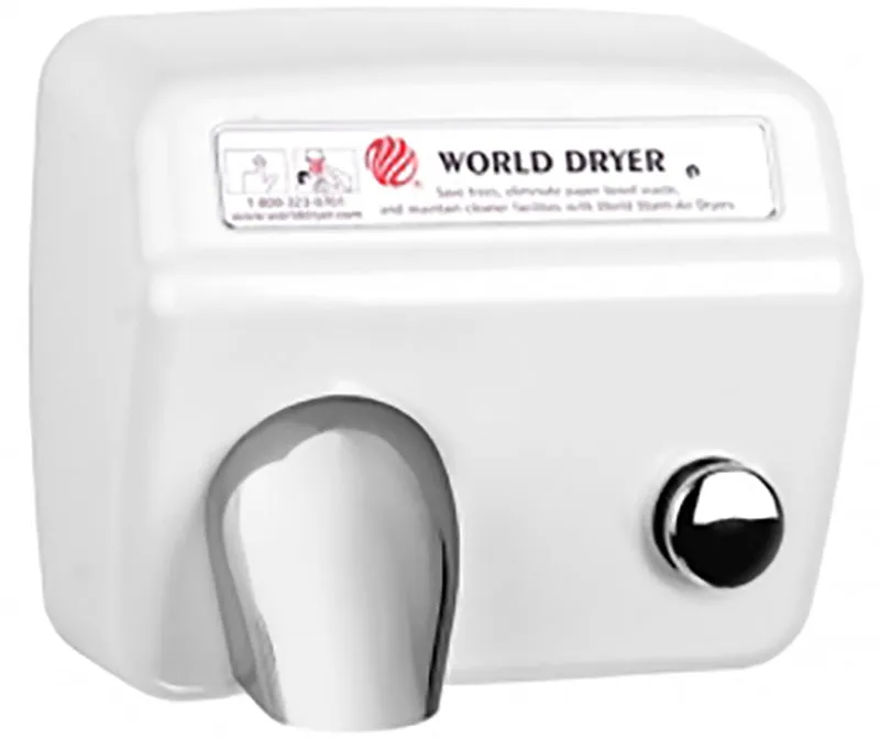 WORLD DRYER® A54-974 Model A Series Hand Dryer - Cast-Iron White Porcelain Push Button Surface-Mounted (208V-240V)