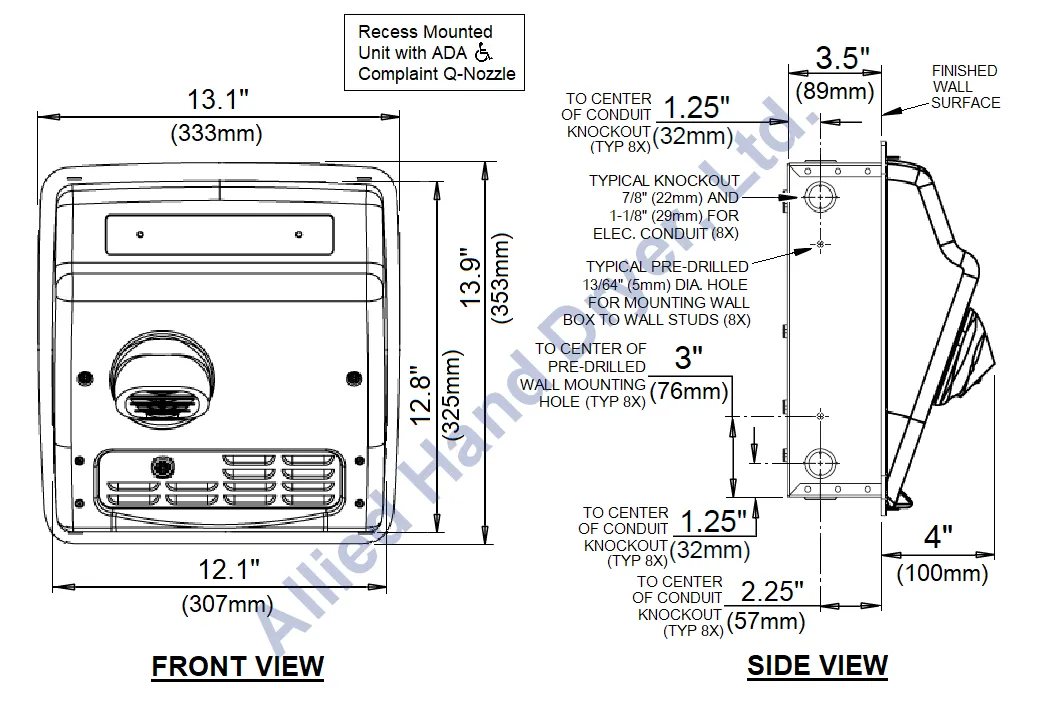 WORLD DRYER® XRA548-Q974 Model A Series Hand Dryer - Cast-Iron White Porcelain (50 Hz - NOT for use in North America)