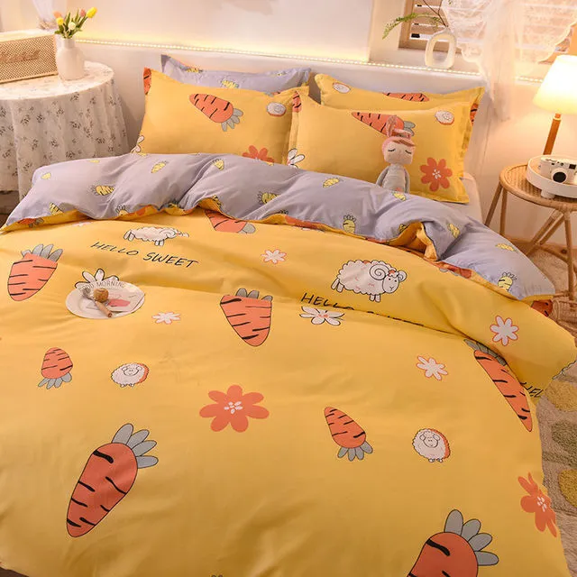 Yeknu Orange Bedding Set Girls Boys Bed Linen Sheet Plaid Duvet Cover 240x220 Single Double Queen King Quilt Covers Sets Bedclothes