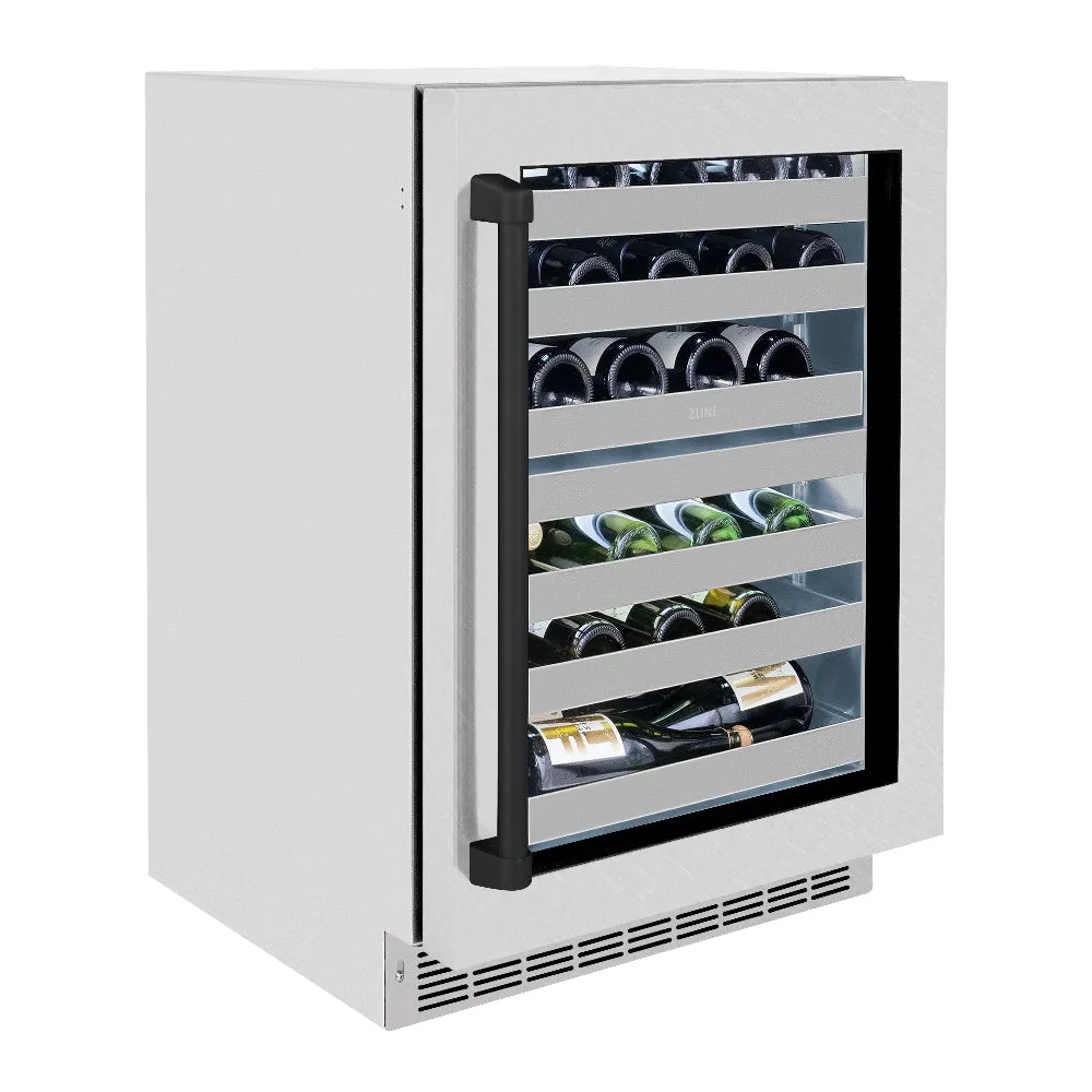 ZLINE Autograph Edition 24 in. Touchstone Dual Zone 44 Bottle Wine Cooler With DuraSnow® Stainless Steel Glass Door And Matte Black Handle (RWDOZ-SN-24-MB)